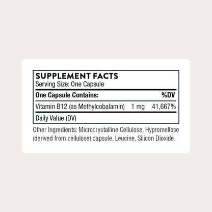 THORNE - Vitamin B12 - as Methylcobalamin - Supports Heart & Nerve Health, Blood Cell Function, Healthy Sleep & Methylation* - Gluten, Dairy & Soy-Free - 60 Servings THORNEBuy Supplements Australia