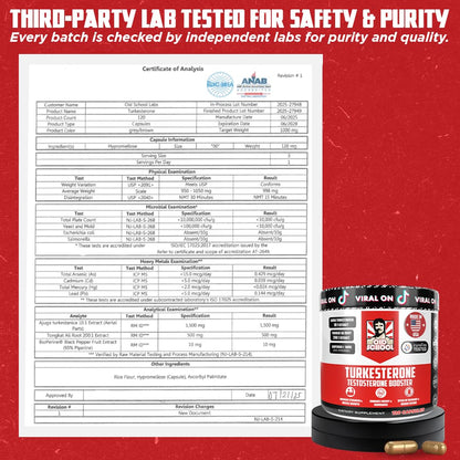 Old School Labs  Supplement for Men – Max Potency Tongkat Ali with BioPerine® for Max Absorption, Supports Muscle, Strength, Recovery, Drive & Stamina – Turkesterone, 120 Capsules