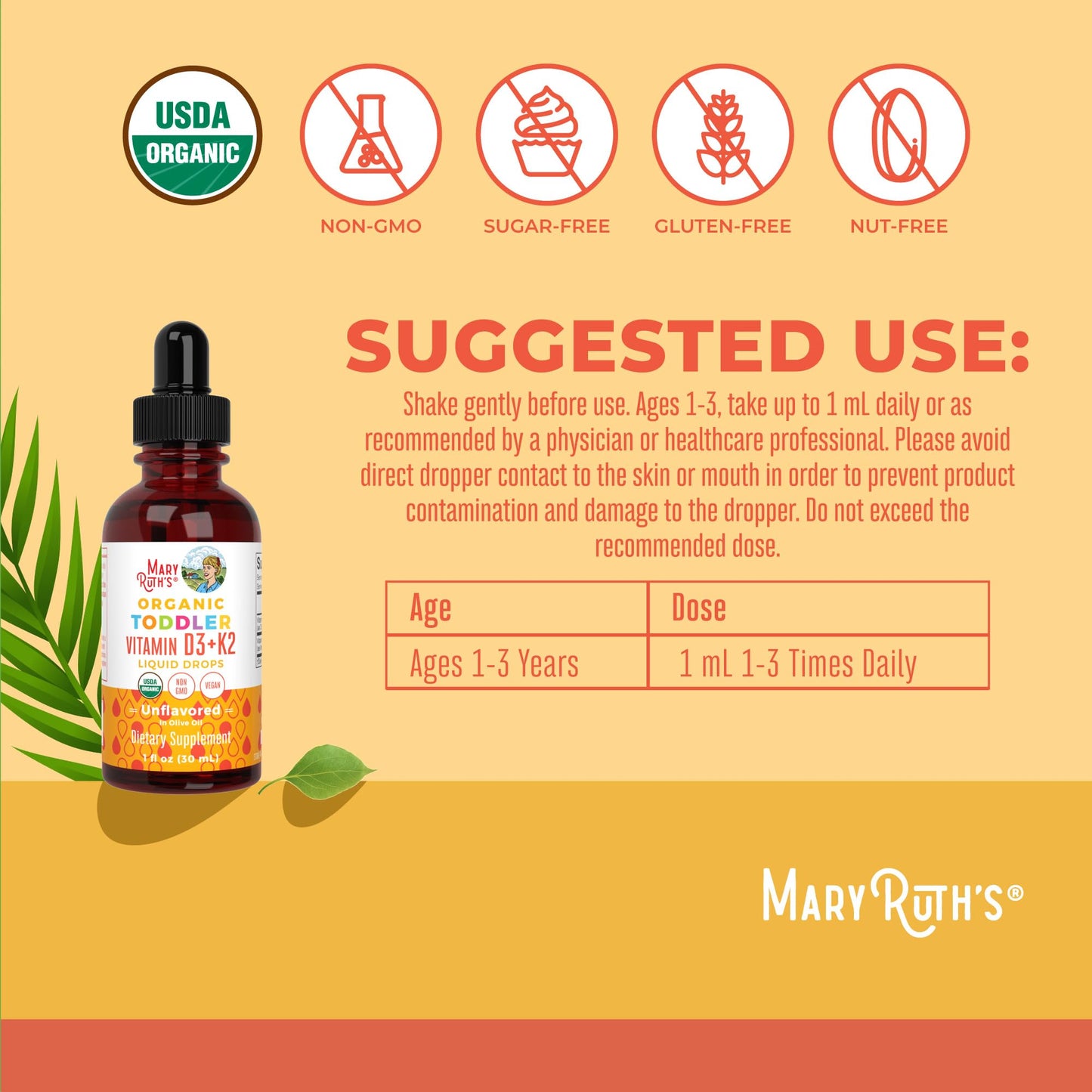 MaryRuth Organics Vitamin D3 | Vitamin K2 | Vitamin D3 K2 Drops | K2 D3 Vitamin Liquid Supplement for Toddlers | Kids Supplement for Calcium Absorption Strong Bones | Vegan | Gluten Free | 1 Fl Oz MARYRUTH'SBuy Supplements Australia