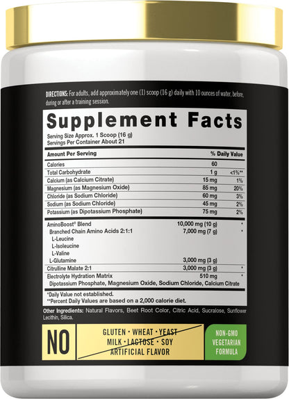 Carlyle Stim Free Pre Workout Powder | BCAA Amino Acids | 7g BCAA | Fruit Punch Flavor | Non-GMO and Gluten Free Supplement