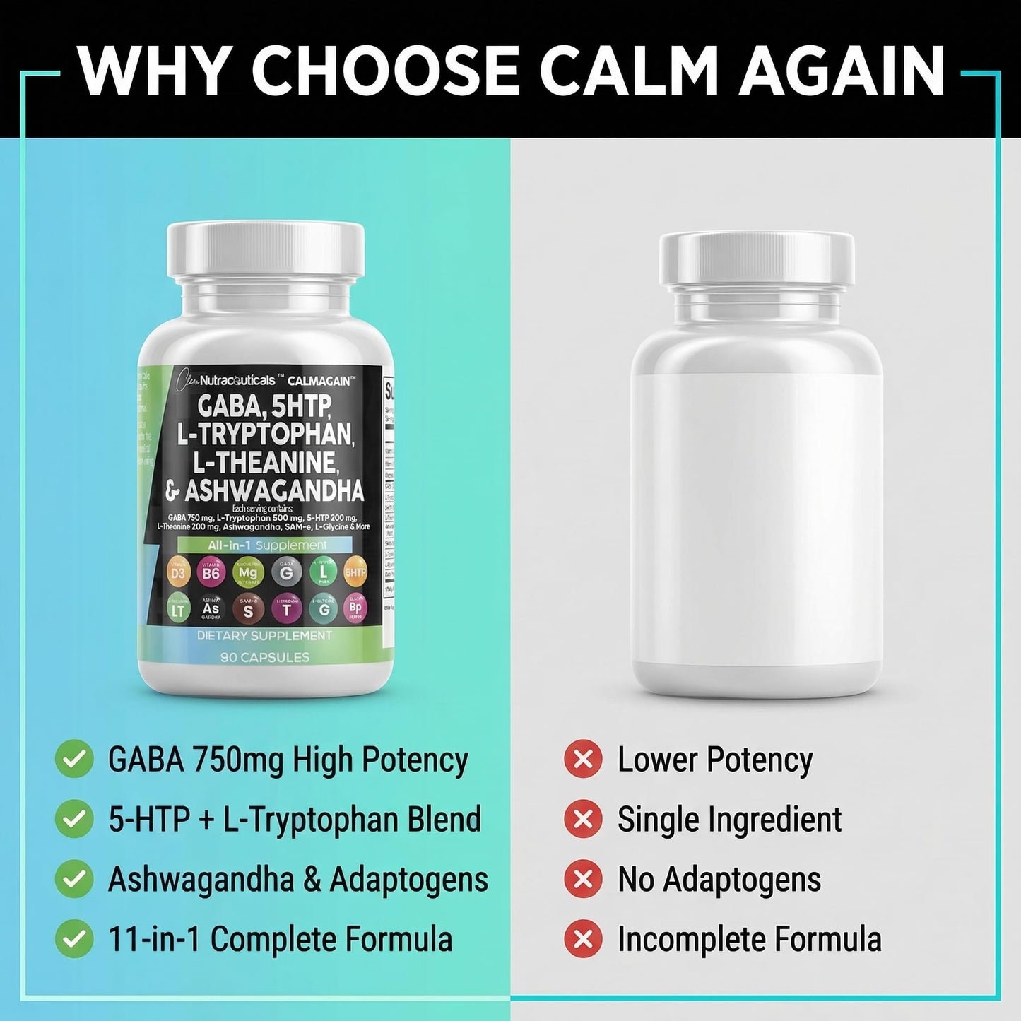 Clean Nutraceuticals GABA 750mg 5 HTP 200mg L Tryptophan 500mg L Theanine 200mg Ashwagandha SAM-e L-Glycine - Mood Support Vitamins for Women and Men with L-Tyrosine 5-HTP (5-Hydroxytryptophan) Clean Nutraceuticals buy supplements Au