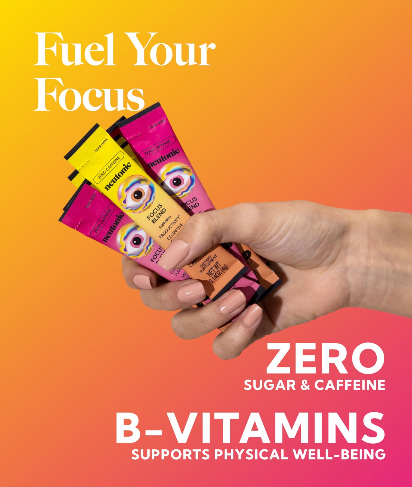 Neutonic Nootropic Focus Blend Powder | Peach Mango & Wild Berry 32 Sticks | Caffeine Free, Zero Sugar | Support Memory, Mental Clarity, Cognitive Function | Boost Focus, Energy, Brain Health NeutonicBuy Supplements Australia