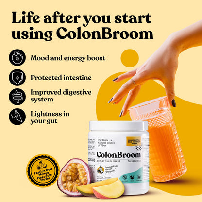ColonBroom Psyllium Husk Powder with Stevia (Tropical Fruits) - Colon Cleanse for Bloating Relief & Gut Health - Colon Broom Fiber Powder Drink - Vegan Fiber Powder Stevia Supplement, 150 Servings ColonBroomBuy Supplements Australia