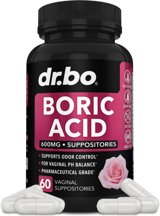 Boric Acid Suppositories for Women - 600mg Vaginal Suppositories Boric Acid for Women - Vagina Suppository Vaginal Odor Smell PH Feminine Vag Womens pH Balance Pills & Vagina Health - 60 Suppositories DR. BOBuy Supplements Australia