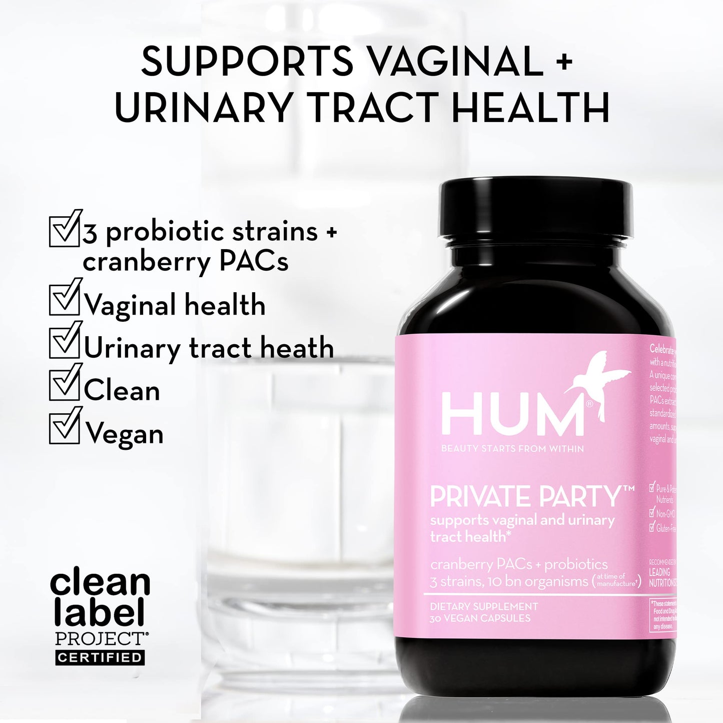 HUM Private Party Vaginal Probiotics for Women, pH Balance and Urinary Tract Support Vaginal Probiotic Supplement with Cranberry & Lactobacillus Blend, Women's Health Cranberry Pills, 90 Capsules HUMBuy Supplements Australia