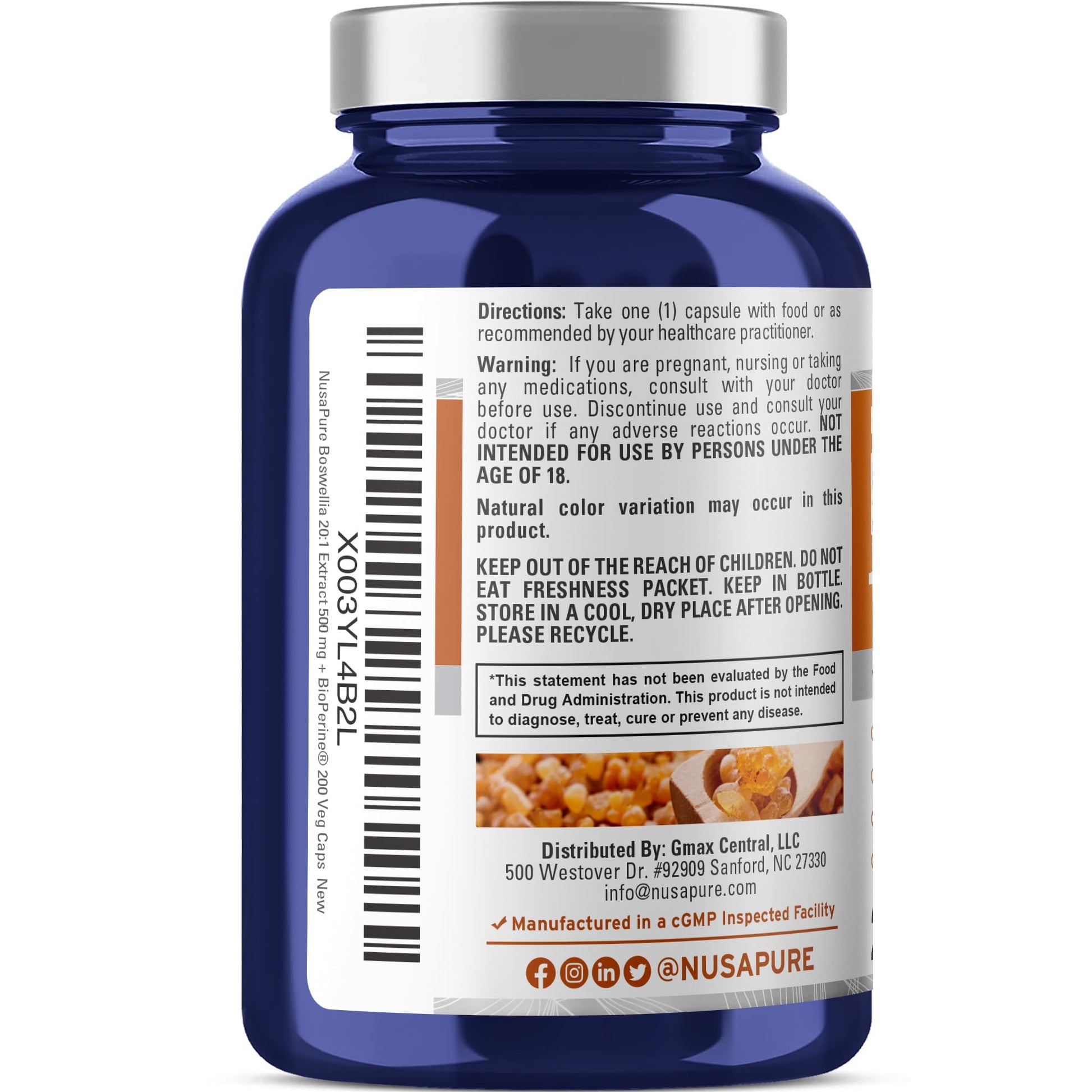 NusaPure Boswellia Serrata 10,000 mg Per Veggie Caps 200 Count (Ext. 20:1, Non-GMO, Vegan, Bioperine) Ayurvedic Herb: Indian Olibanum, Frankincense NusaPureBuy Supplements Australia