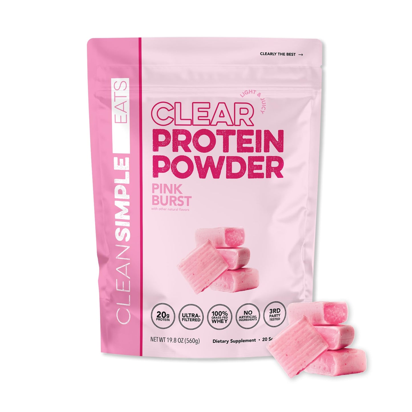 Clean Simple Eats Clear Protein Drinks, 20G Grass Fed Whey Protein Isolate, Ultra Filtered, Light & Refreshing Beverage, Low Lactose, No Artificial Ingredients,
