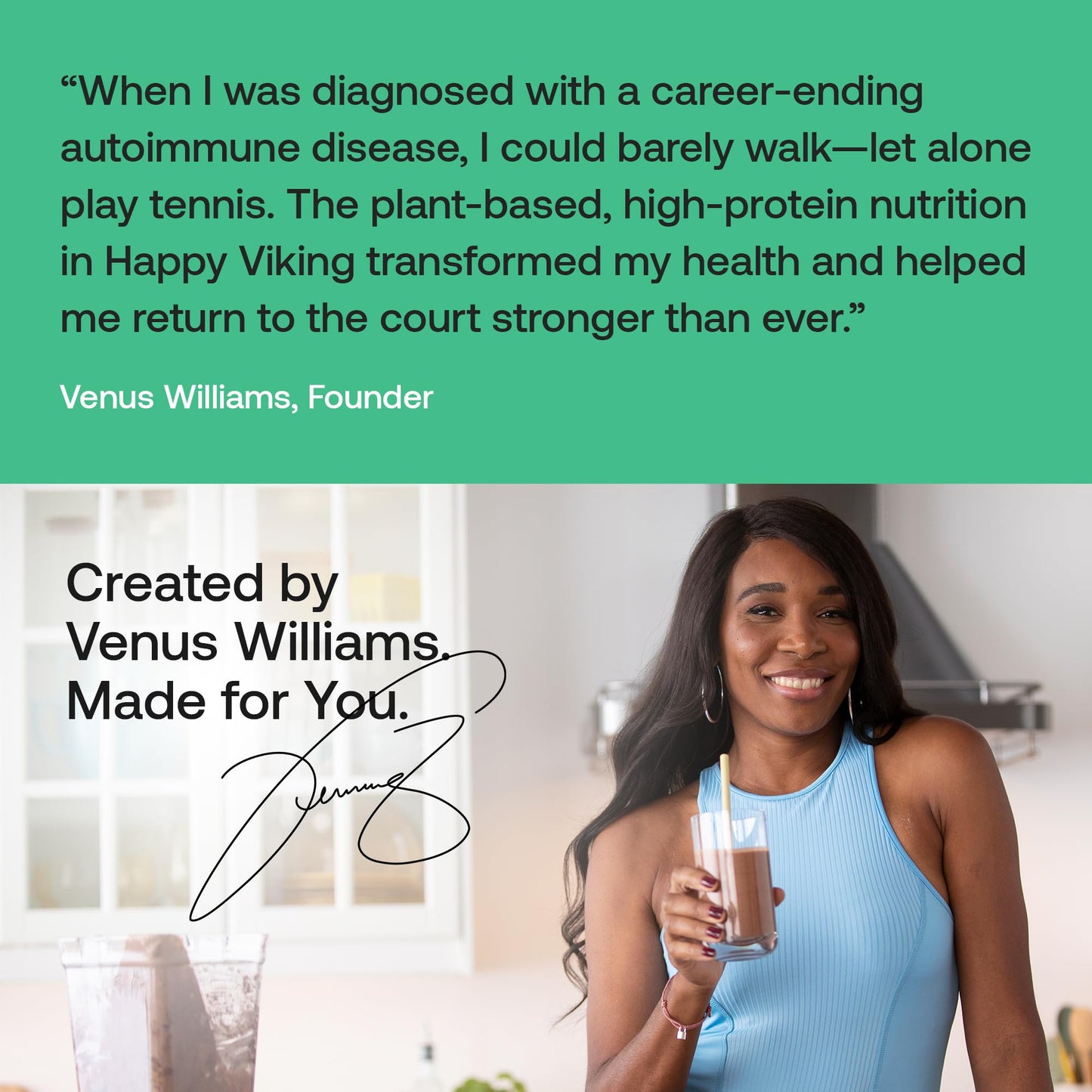 Happy Viking Plant-Based Protein Powder +100 Superfoods Chocolate Meal Replacement Shake, Created by Venus Williams, 30g Plant Protein, 10g Fiber, Vegan, Gluten-Free, Non-GMO,15 Meals