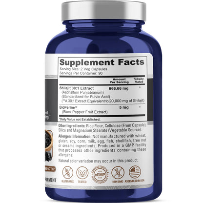 NusaPure Shilajit 20,000mg per Serving, 180 Veggie Caps, Non-GMO, Gluten Free, Bioperine NusaPureBuy Supplements Australia