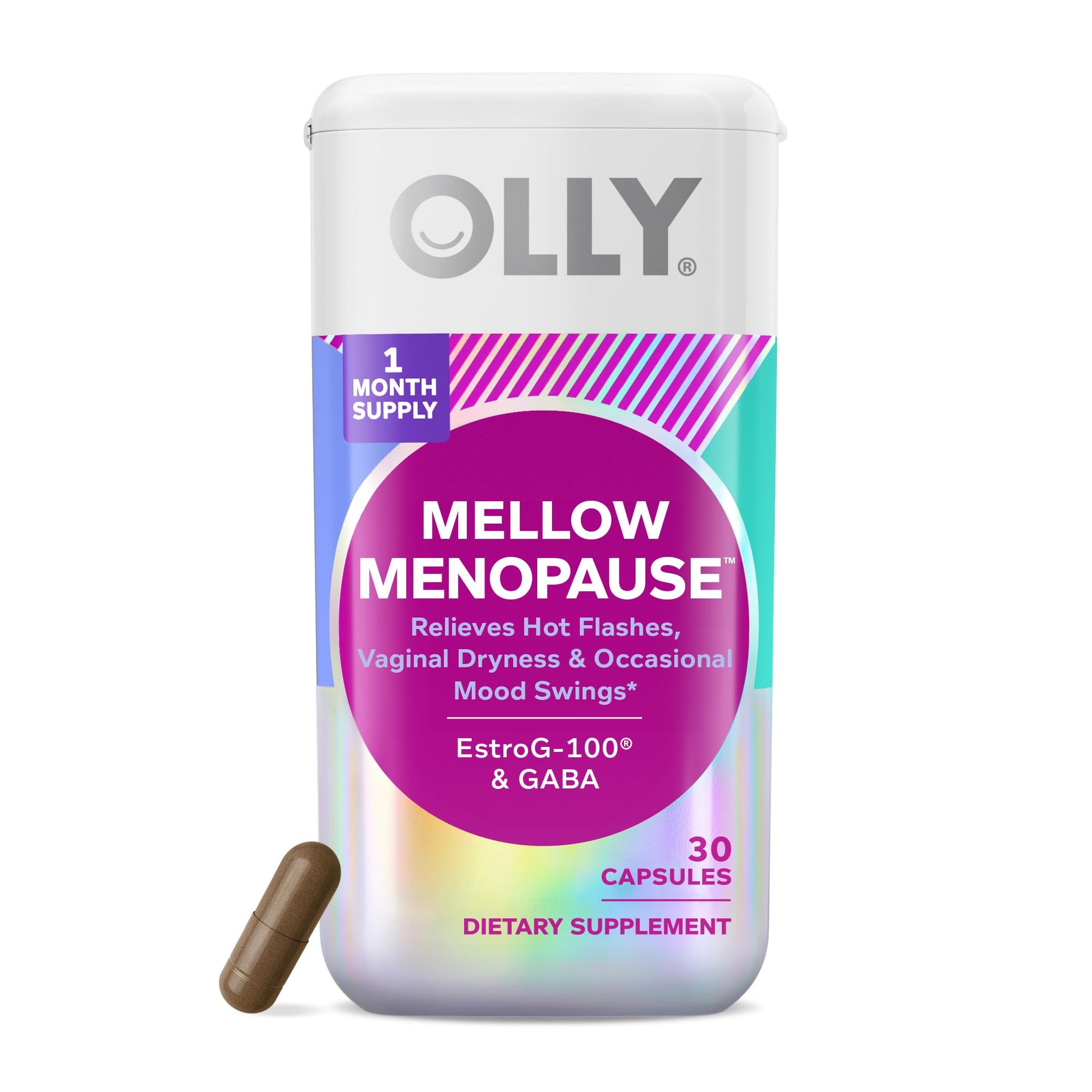 OLLY Mellow Menopause Supplements for Women, Supports Hot Flashes, Vaginal Dryness & Occasional Mood Swings,* Estro-G100®, GABA, Vegan Capsules, 1 Month Supply - 30 Count OLLYBuy Supplements Australia