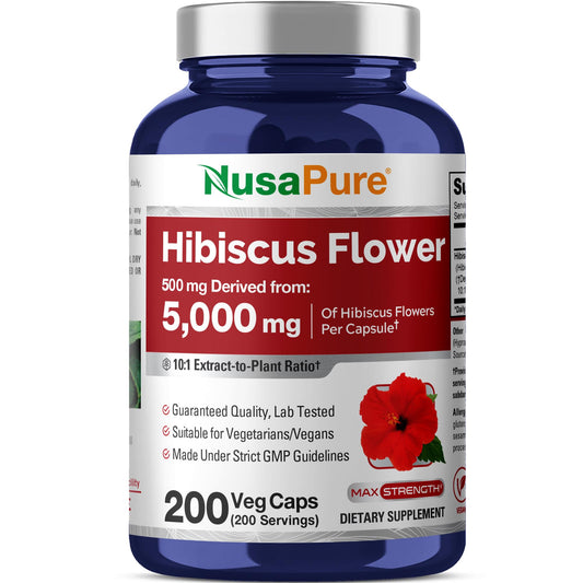 NusaPure Hibiscus Flower 10:1 Extract, 500 mg Equivalent to 5000mg 200 Vegetarian Caps (Non-GMO, Vegan) NusaPureBuy Supplements Australia