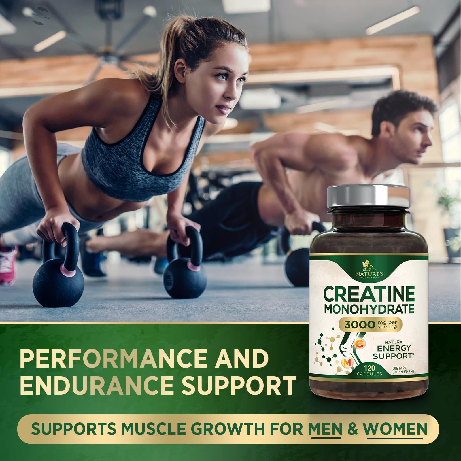 Creatine Monohydrate Capsules 3000mg Per Serving – Micronized Creatine Powder - Supports Lean Muscle, Strength, Energy, & Endurance - Nature's Supplement, Non-GMO, Bottled in USA - 120 Capsules Nature's NutritionBuy Supplements Australia