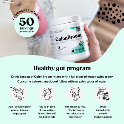 ColonBroom Psyllium Husk Powder - Colon Cleanse for Bloating Relief & Gut Health - Fiber Powder Drink - Easy to Mix - Vegan, Gluten Free, Non-GMO - Strawberry (100 Servings) ColonBroomBuy Supplements Australia