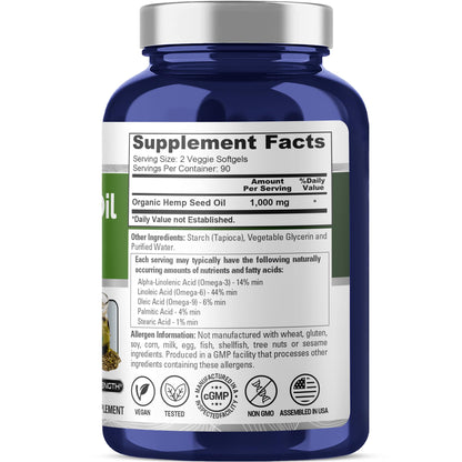 NusaPure Hemp Oil 1,000mg Per Serving, 180 Veggie Softgels, Non-GMO, Vegan NusaPureBuy Supplements Australia