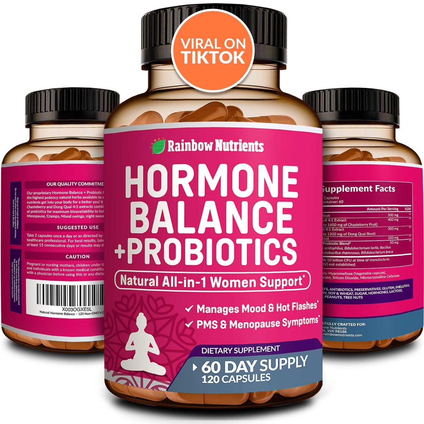 Hormone Balance + Probiotics for Women- Natural Menopause Relief, Weight Management, Bloating, Hot Flashes, PMS | Organic Maca, Chasteberry, Dong Quai & Black Cohosh | Non GMO |120 V Capsules Rainbow Nutrients, LLCBuy Supplements Australia