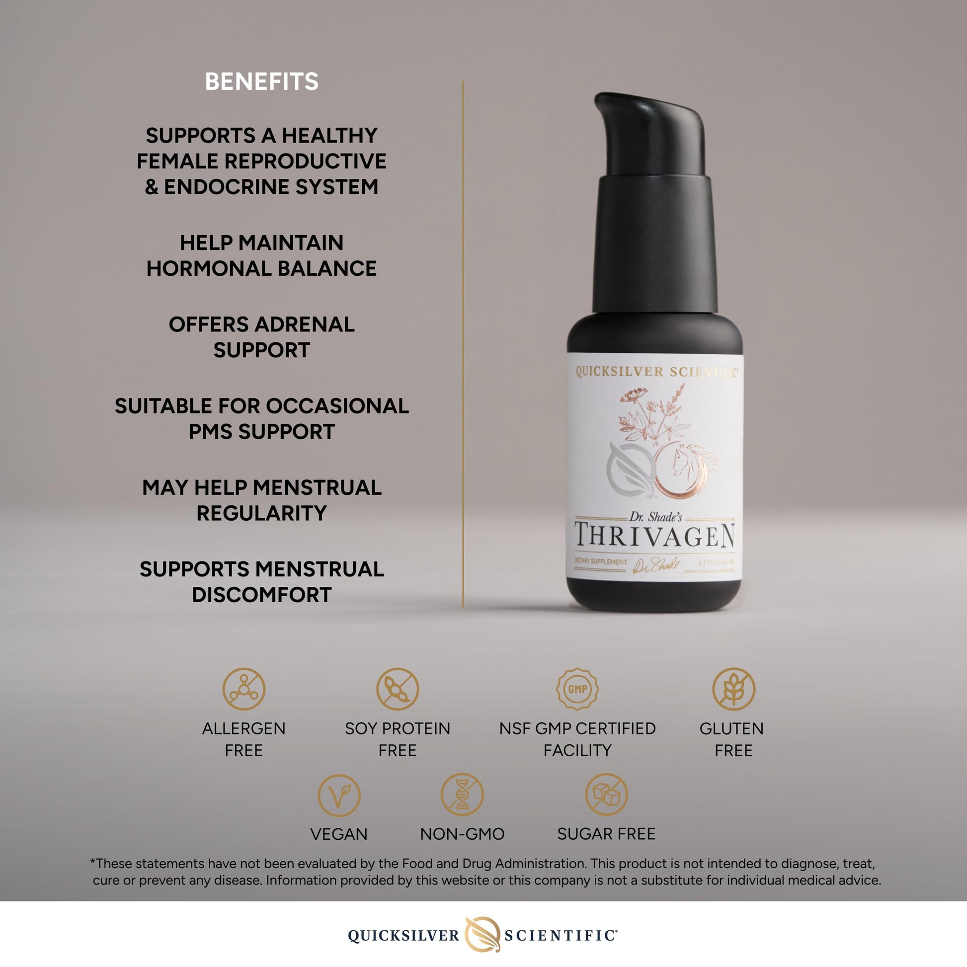 Quicksilver Scientific Thrivagen - Women's Health Supplement with 15 Energy, Hormone Balance & Adrenal Support Botanicals - Adaptogenic Herbs with Shatavari, Rhodiola & Maca Root (1.7oz / 50ml) Quicksilver ScientificBuy Supplements Australia