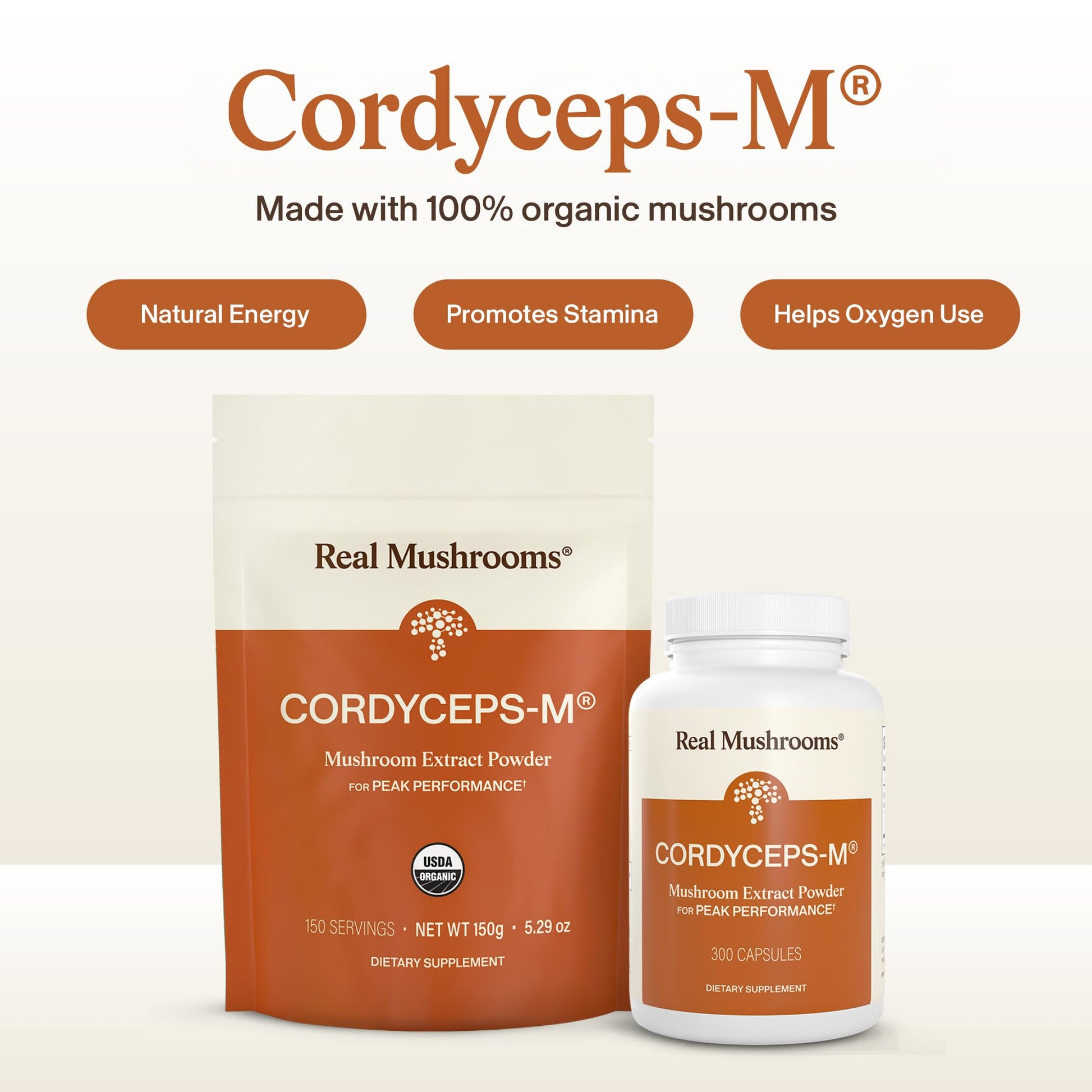Real Mushrooms Capsules Supplements - Organic Cordyceps Mushroom Powder in Capsules - Energy and Performance Mushrooms with Verified Beta Glucans - Vegan, Non-GMO, 300 Capsules Real Mushrooms buy supplements Au