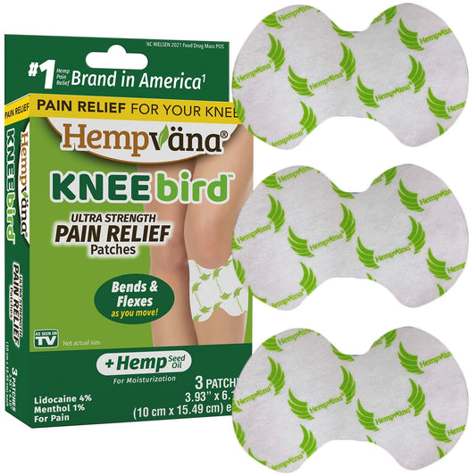 FDA-Listed Doctor Designed Hempväna KneeBird Knee Relief Patch AS SEEN ON TV, CoolNumb Hemp Triple Action Technology up to 8 Hours of Relief, Ergonomic Knee Design HempvanaBuy Supplements Australia