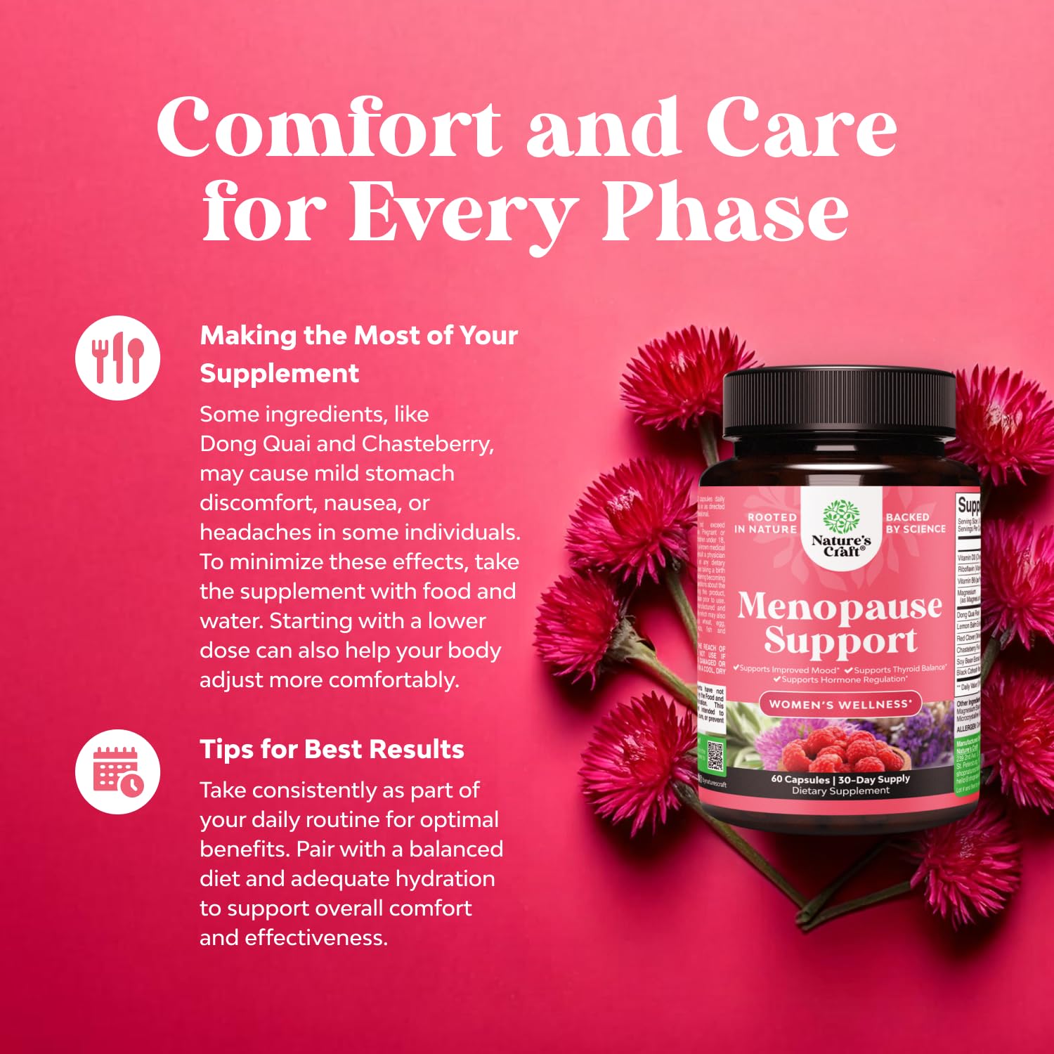 Complete Herbal Menopause Supplement for Women - Female Hormone Balance Capsules for Night Sweats Hot Flashes & Mood Swings with Dong Quai, Chaste Berry & Black Cohosh Root - 60 Count Natures CraftBuy Supplements Australia