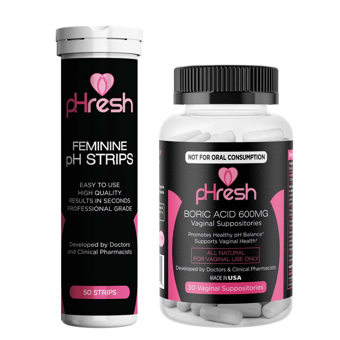 ACE NUTRITION pHresh Boric Acid Suppositories & Vaginal pH Test Strips Bundle