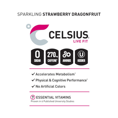 CELSIUS ESSENTIALS, Sparkling Dragonberry, Performance Energy Drink 16 Fl Oz CELSIUSBuy Supplements Australia