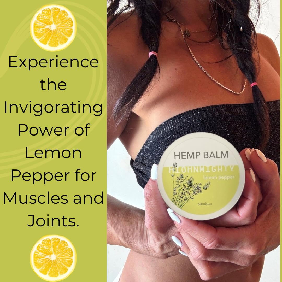 Highnmighty Maximum Strength Lemon Pepper Hemp Balm Salve | Daytime Relief, Relaxing, Natural, Fast-Acting Topical Cream for Muscle Joint Back Knee Shoulder Neck Elbow Hand Foot Relief, 60ml (2oz) HighnmightyBuy Supplements Australia