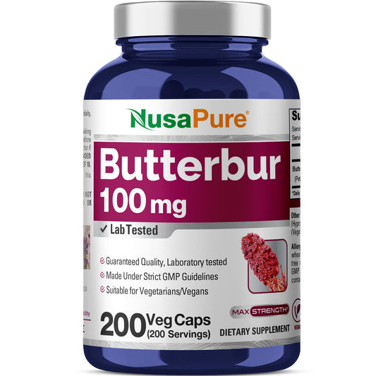 NusaPure Butterbur Extract 100mg per caps 200 Veggie Capsules (Non-GMO, Vegetarian, Vegan) NusaPureBuy Supplements Australia