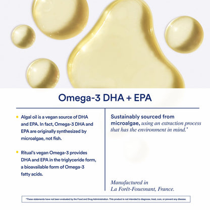 Ritual Omega 3 - Vegan - Science-Backed Dose of DHA & EPA Fatty Acids in 2:1 Ratio, Bioavailable, Brain and Heart Health Support, Minimal Burp-Back, Sustainably Sourced Microalgae, 30 Day Supply RitualBuy Supplements Australia
