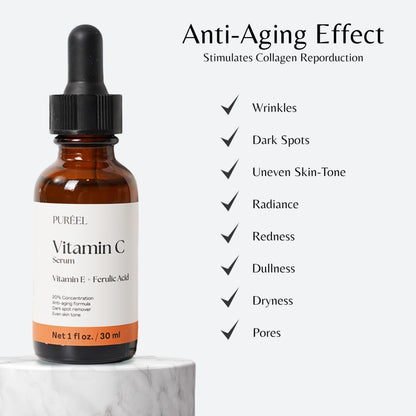 Puréel 20% Vitamin C Serum for Face – Brightening Serum with Vitamin E & Ferulic Acid – Anti-Aging, Dark Spot Remover, Even Skin Tone, Wrinkle Reduction & Radiant Glow – 1 fl oz Purify. buy supplements Au