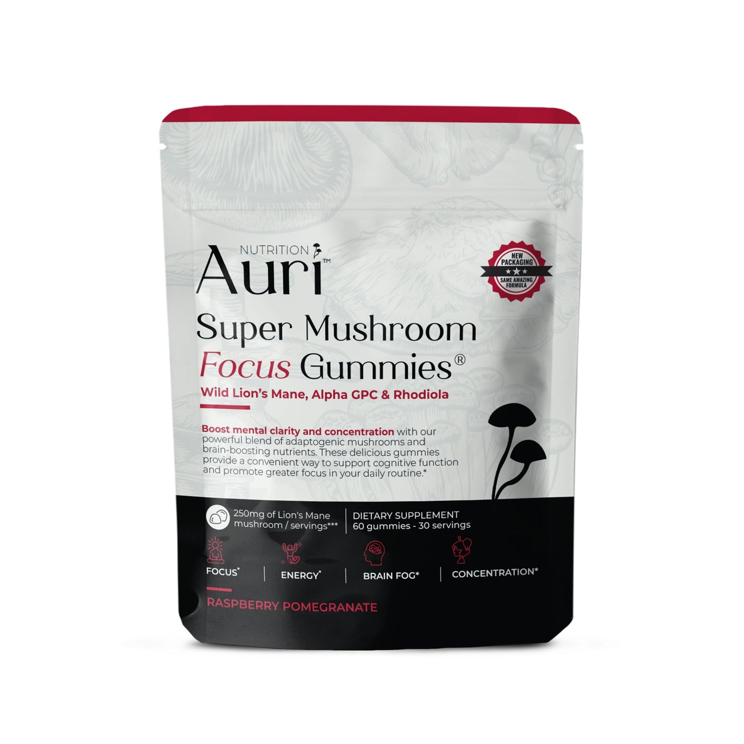 Auri Nutrition Super Mushroom Focus Gummies w/Lion's Mane, Alpha GPC & Rhodiola – Mushroom Supplement to Support Cognitive Function, Mental Clarity, Focus & Energy