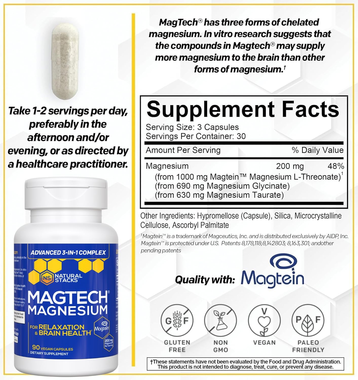 NATURAL STACKS Dopamine Brain Food + Magtech Magnesium Bundle - Chelated Magnesium Complex - Supports Brain Health & Mental Drive* - 150 Total Capsules NATURAL STACKSBuy Supplements Australia