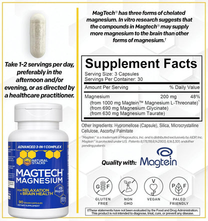 Magtech Magnesium Capsules + Hydration Creatine Powder Lemon Lime Bundle - 3 Forms of Magnesium - Featuring Magtein L-Threonate - Brain Health & Hydration Support* - 44 Total Servings NATURAL STACKSBuy Supplements Australia