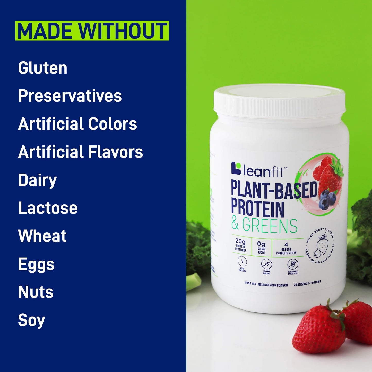 LeanFit Plant-Based Protein & Greens, Natural Berry, 20g Protein, 19 Servings, 1.25 Pound LeanFitBuy Supplements Australia