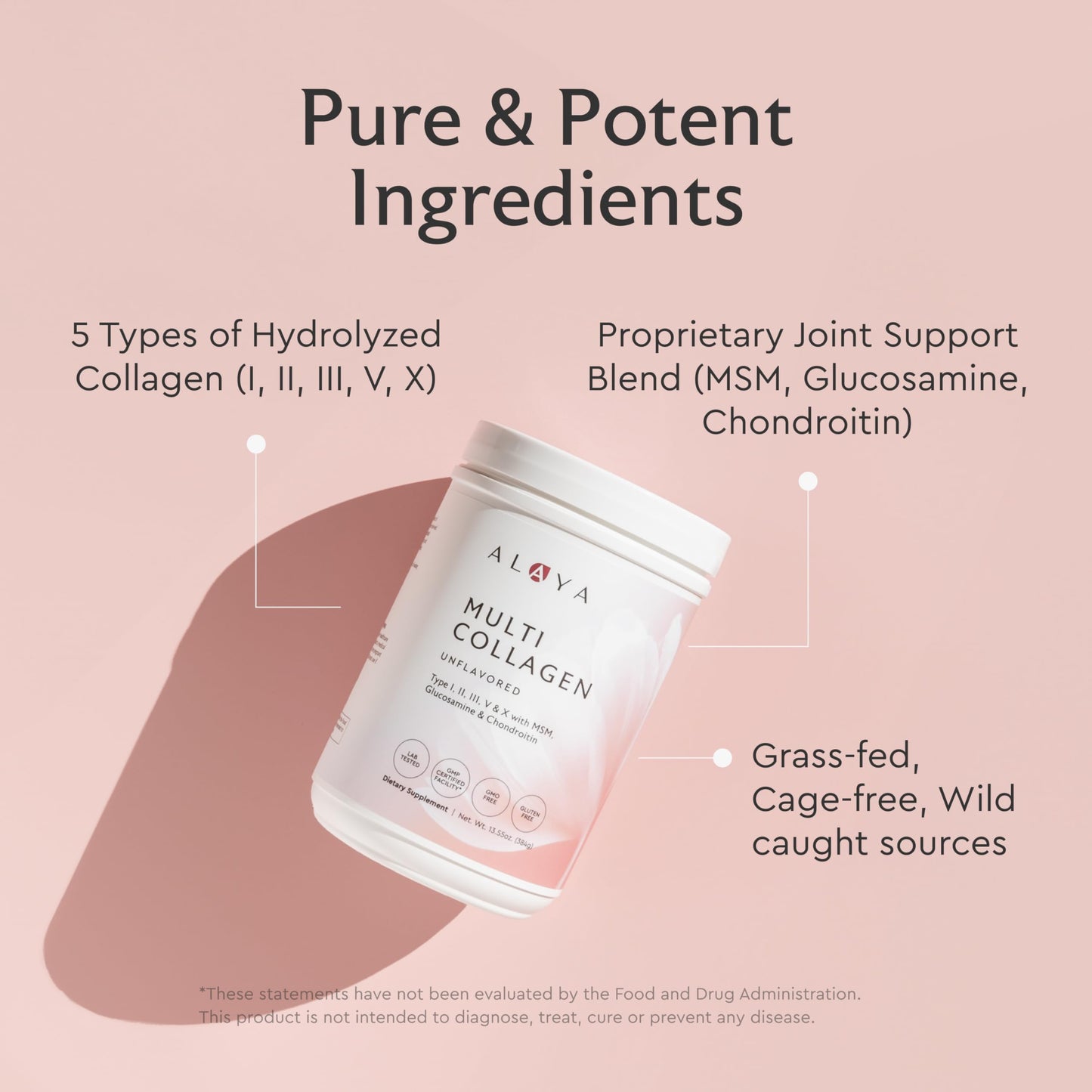 Alaya Multi Collagen Powder - Type I, II, III, V, X Hydrolyzed Collagen Peptides Protein Powder Supplement with MSM + GC (Unflavored) - NSF Certified - (40 Servings) Alaya Naturals buy supplements Au