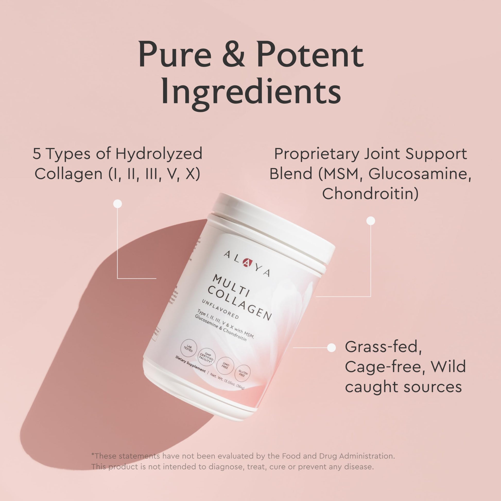Alaya Multi Collagen Powder - Type I, II, III, V, X Hydrolyzed Collagen Peptides Protein Powder Supplement with MSM + GC (Unflavored) - NSF Certified - (40 Servings) Alaya Naturals buy supplements Au