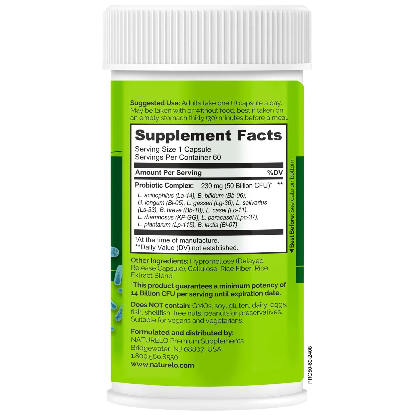 NATURELO Probiotics for Digestive Health, 50 Billion CFU, 60 Vegetarian Capsules, 11 Strains, Daily Use Supplement, Delayed Release, No-Fridge, Boosts Immune System, Probiotics for Women & Men NATURELOBuy Supplements Australia