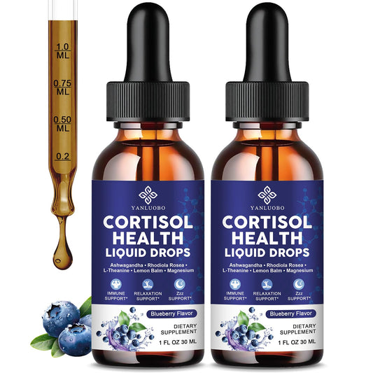Cortisol Supplements for Women - Cortisol Manager Liquid Drops with Magnesium, Ashwagandha & Rhodiola rosea, L-theanine - Promotes Relaxation & Better Sleep, Mood, Blueberry Flavors, 1FL.OZ(2PC) YANLUOBOBuy Supplements Australia