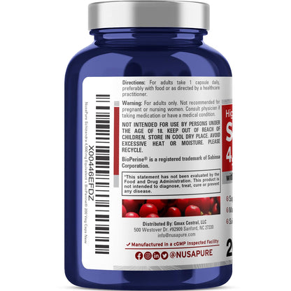 NusaPure Schizandra Berries 20:1 Extract, 225 mg Equivalent to 4500mg, 200 Vegan Capsules (Non-GMO, Bioperine) NusaPureBuy Supplements Australia