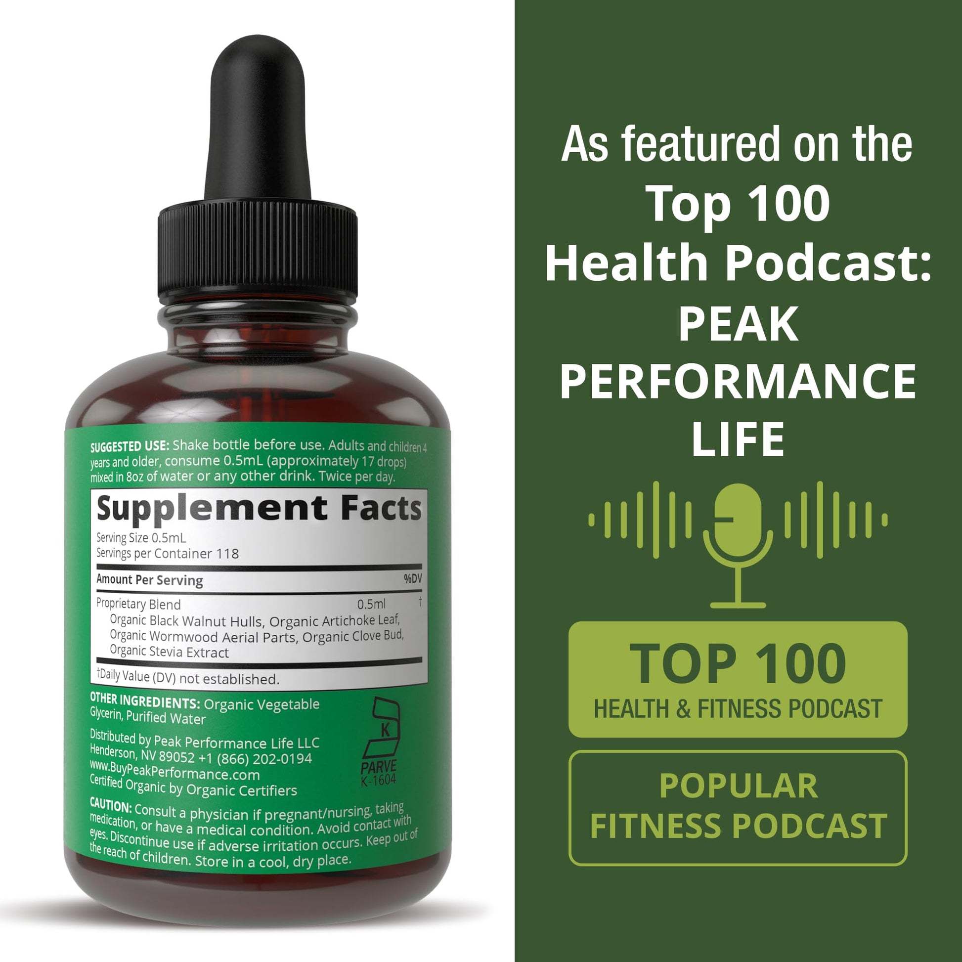 USDA Organic Wormwood Black Walnut Clove Drops Cleanse for Humans. Sugar Free Supplement for Intestinal Cleanse, Detox Support for Adults and Kids. with Artichoke and Clove Bud. Kosher, No GMOs Peak PerformanceBuy Supplements Australia