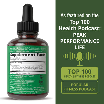 USDA Organic Wormwood Black Walnut Clove Drops Cleanse for Humans. Sugar Free Supplement for Intestinal Cleanse, Detox Support for Adults and Kids. with Artichoke and Clove Bud. Kosher, No GMOs Peak PerformanceBuy Supplements Australia