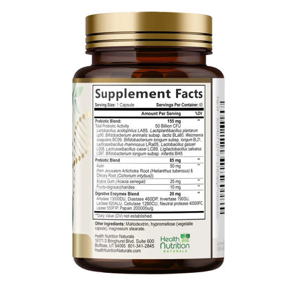 Probiotics 50 Billion CFU per Serving - 10 Strains + Prebiotics - Digestive Health, Gut & Immune Support - Occasional Constipation, Gas & Bloating Support for Women & Men, Bottled USA - 60 Capsules Health Nutrition NaturalsBuy Supplements Australia