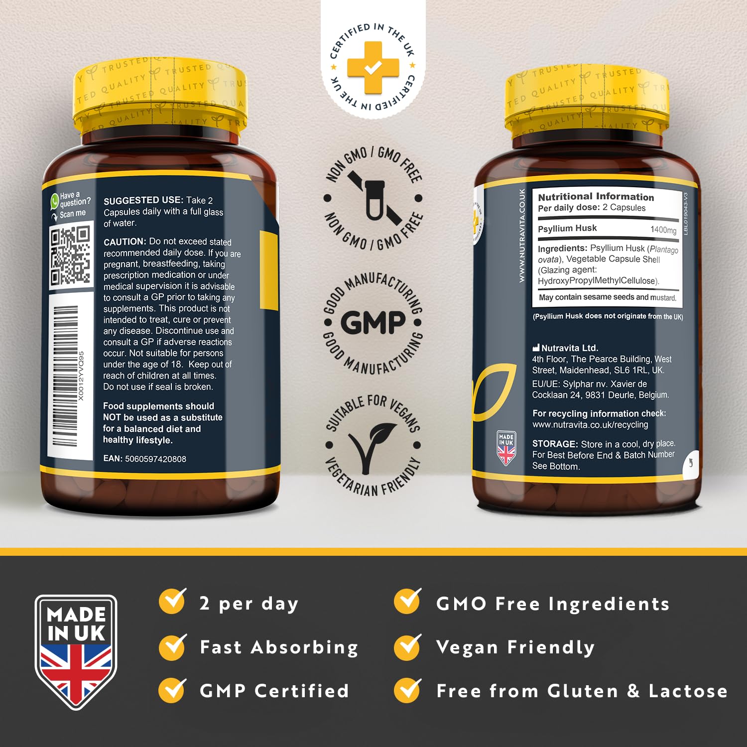 Psyllium Husks Fibre Supplement – 1400mg per Serving – Naturally High in Soluble Fibre NutravitaBuy Supplements Australia