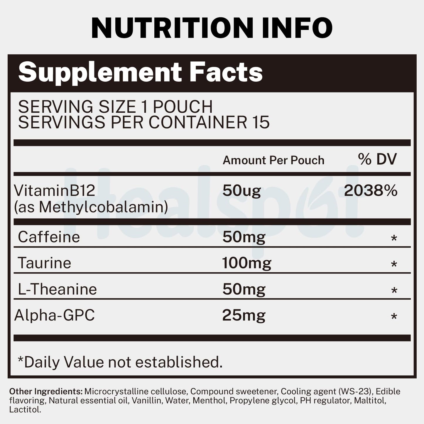 Healspot Nootropic Caffeine Pouches, Energy Pouches with 50mg Caffeine | Taurine | Vitamin B12 | Alpha-GPC | L-Theanine, Focus and Energy Supplements Variety Packs 5 Flavors HealspotBuy Supplements Australia