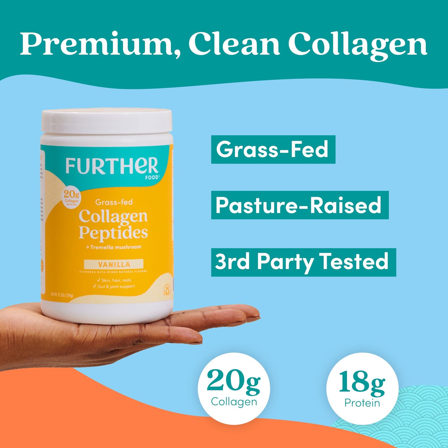 Further Food Vanilla Collagen Peptides Powder with Tremella Mushroom – 100% Grass-Fed, Hydrolyzed Type 1 & 3, 20g of Collagen per Serving, Supports Skin, Hair, Nails & Joints, 22.22 Oz Further FoodBuy Supplements Australia