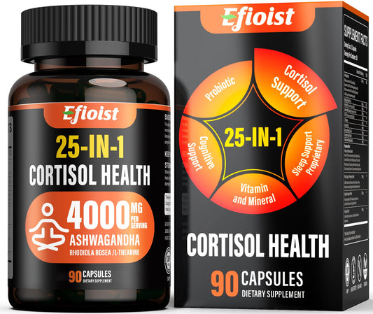 Cortisol Supplement for Women, 25-in-1 Cortisol Reducer, Cortisol Manager, Ashwagandha for Women & Men, Cortisol Supplement with Rhodiola Rosea, L-Theanine, for Mood, Focus, Sleep Support, 90 Capsules EfioistBuy Supplements Australia
