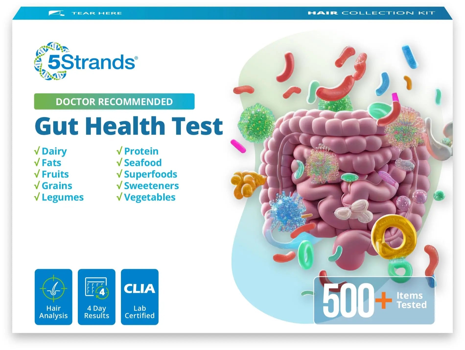 5Strands Gut Health Test for Adults & Kids, 500+ Items Tested, At-Home Hair Sample Screening for Food Intolerances Linked to Digestive Issues, Skin Irritation, Brain Fog & Headaches, Results in 4 Days 5StrandsBuy Supplements Australia