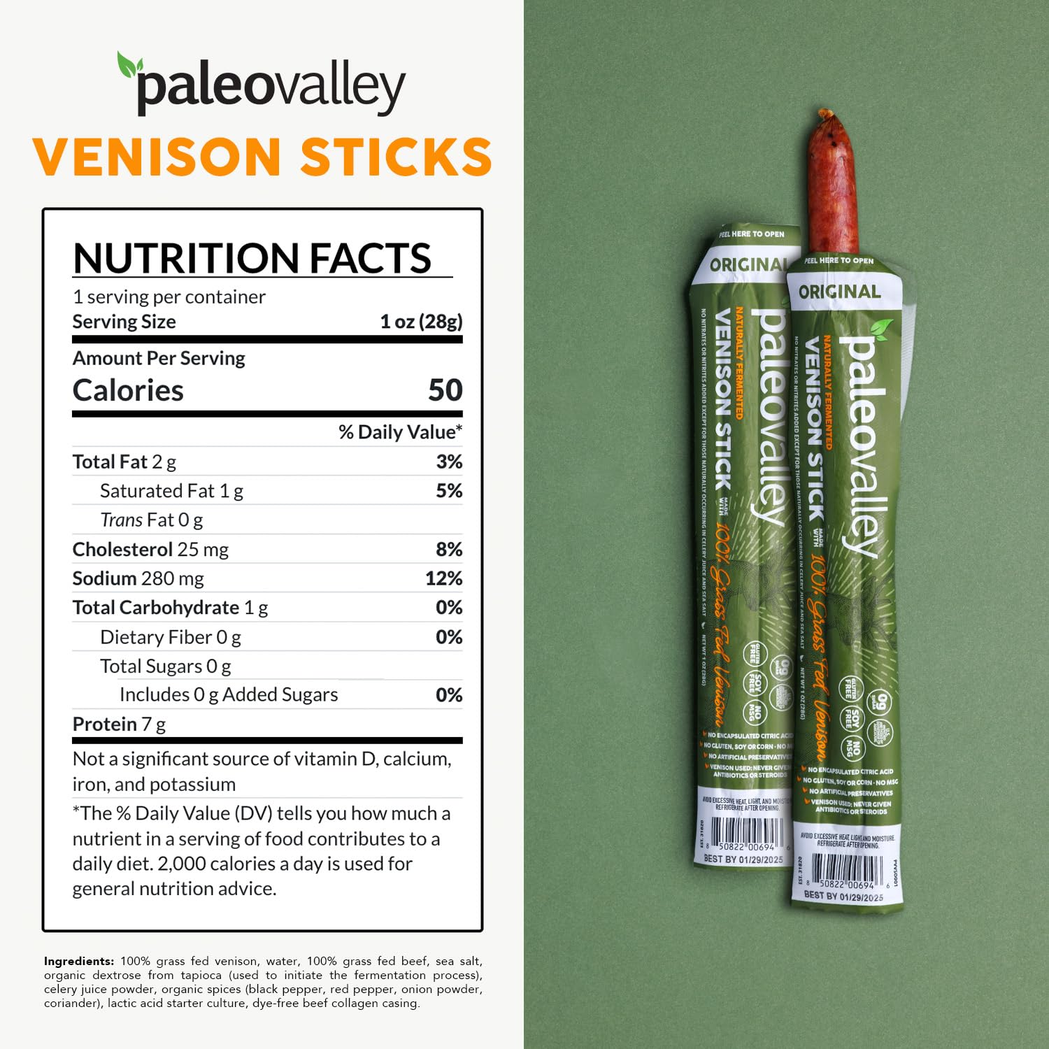Paleovalley 100% Grass Fed Venison Sticks – 10 Pack – Keto-Friendly, High Protein, Low-Calorie Snack – Omega-3 Rich, Gluten-Free, Nitrate-Free, Naturally Flavored – Healthy On-the-Go Meat Snack PaleovalleyBuy Supplements Australia