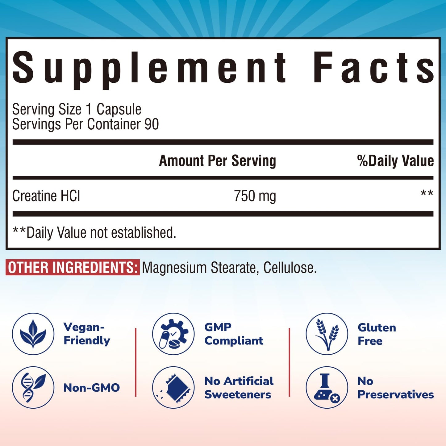 Vitalibre Creatine HCl Capsule, 750mg High Absorption Creatine Hydrochloride, Endurance, Strength, Fast Absorbing, No Load, No Bloat, Monohydrate Micronized Alternative, Once Daily, 90 Capsules VitalibreBuy Supplements Australia
