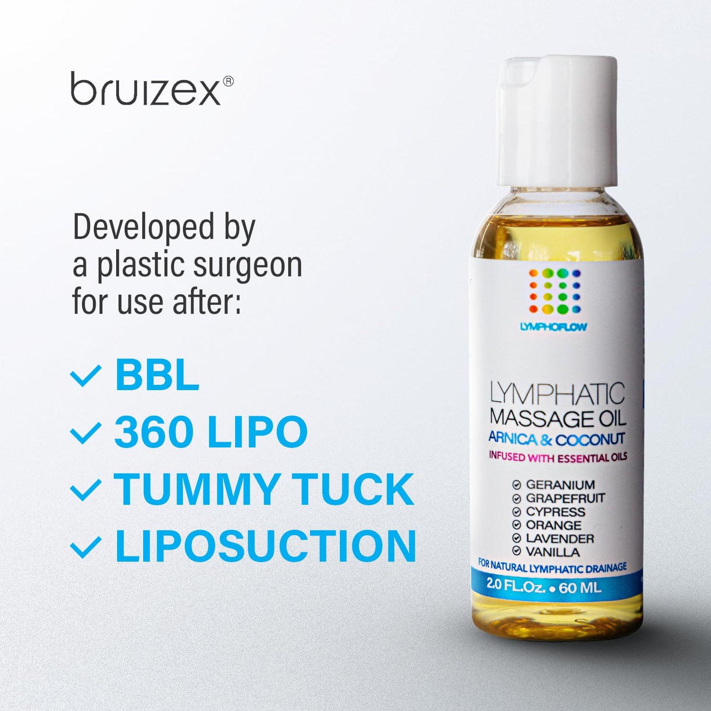 Bruizex Lymphatic Drainage Massage Oil: Arnica and Coconut Oil for Manual Lymph Drainage & Post Surgery Recovery for Liposuction, 360 Lipo, BBL,Tummy Tuck, Lymphedema, Lipedema, Lipo Foam- 2.0 oz Bruizex buy supplements Au