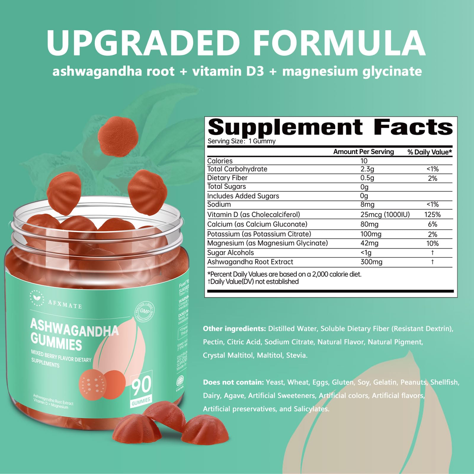 AFXMATE Ashwagandha Gummies for Women Sugar Free, Men's Ashwagandha Supplement Gummy with Vitamin D Magnesium Vegan (90 Counts) AFXMATEBuy Supplements Australia